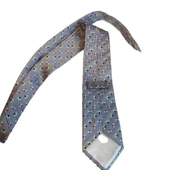 Turnbull & Asser Neiman Marcus Hand Made 100% Silk Neck Tie Gray Geometric - Picture 6 of 6